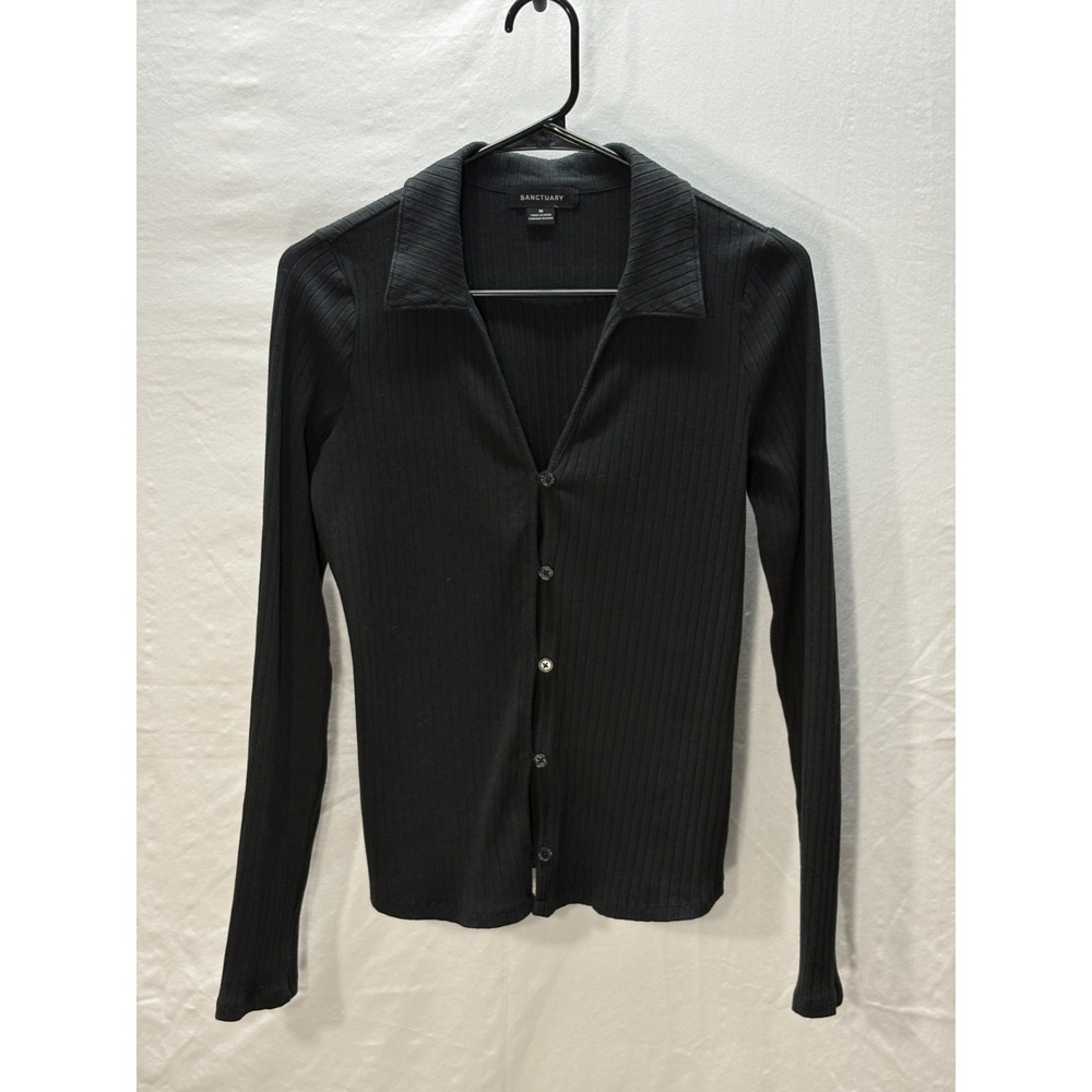 Sanctuary Ribbed Button Top Long Sleeve Fitted Minimalist Women M